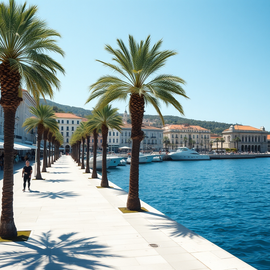 Splitska riva s palmama i Jadranom.